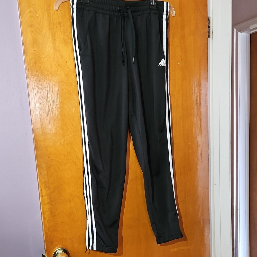 adidas Black Track Pants with White Side Stripes
